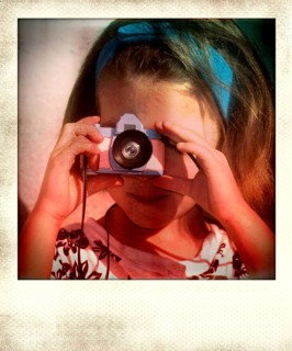 Vintage polaroid photo of little girl