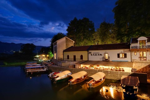 Excursion boats at dusk