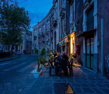 Patrons at a restaurant in the historic center