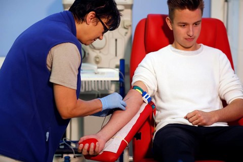 Patient collecting blood at the transfusion ward of a hospital