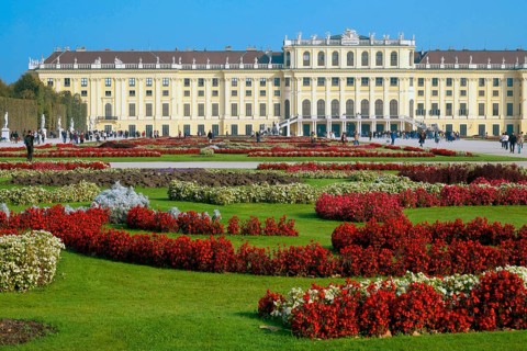 Schonbrunn Palace with flower bed