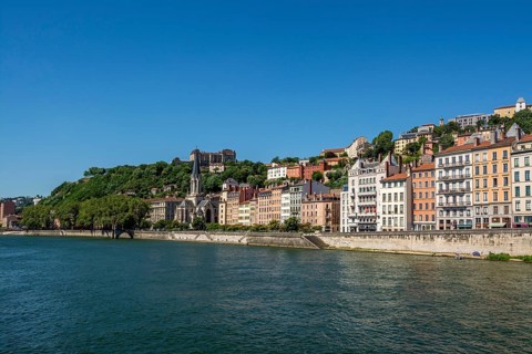 Town across the Saone River with Church of Saint Georges, Lyon