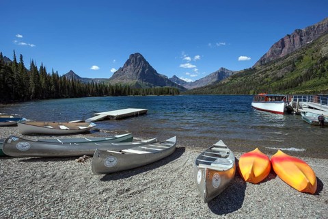 Canoes on the shore of Two Medicine Lake