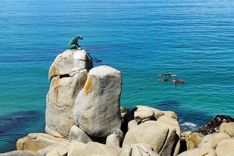 Rock with Leopard Sculpture by the Sea