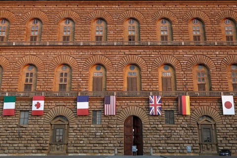 Flags of G7 countries at Palazzo Pitti