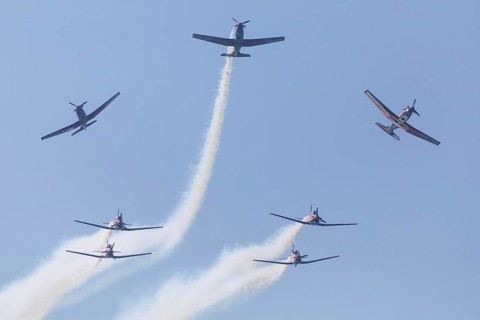PC-7 team of the Swiss Air Force at a flight show on the occasion of Air & Days in Lucerne