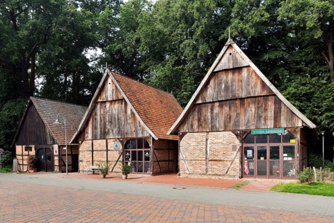 Barn district with historic barns in half-timbered style