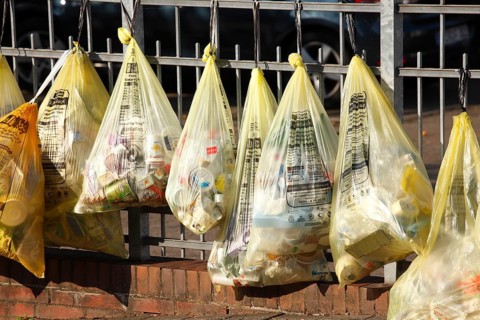 Yellow bags with plastic waste