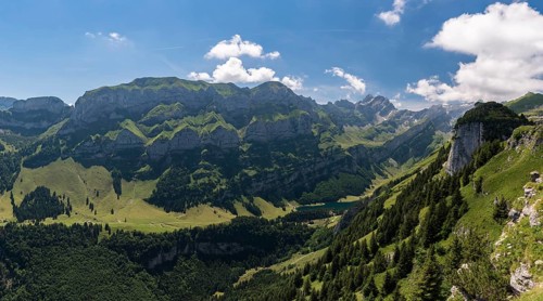 View from Ebenalp of Alpstein and Seealpsee