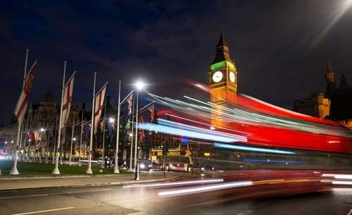 Red double-decker bus in front of Big Ben