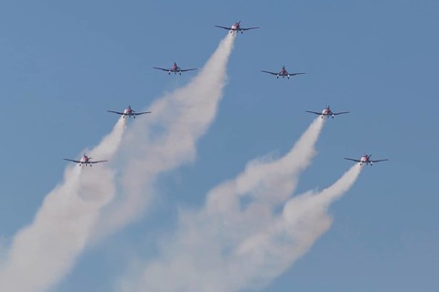 PC-7 team of the Swiss Air Force at a flight show on the occasion of Air & Days in Lucerne