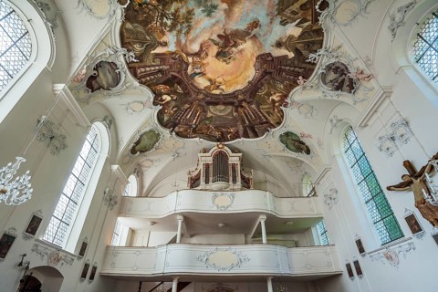 Organ gallery and ceiling frescos