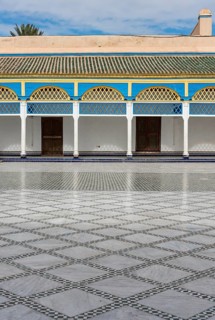 Grand marble courtyard at El Bahia Palace