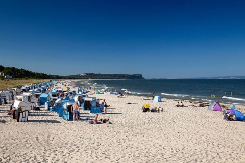 Beach chairs on beach at Baltic Sea Coast