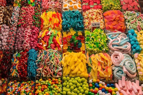 Colourful sweets at market stall