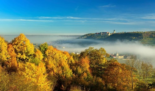 View of Freyburg Castle with Neuchatel Castle in autumn