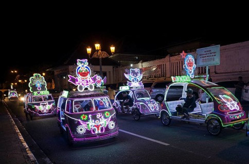Colorful with LEDs illuminated cars