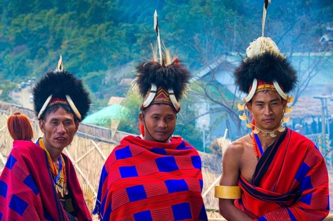 Naga tribal men in traditional clothing