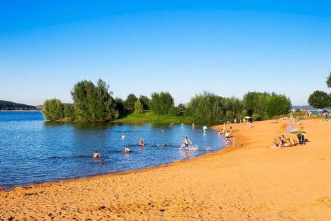 Bathers on sandy beach