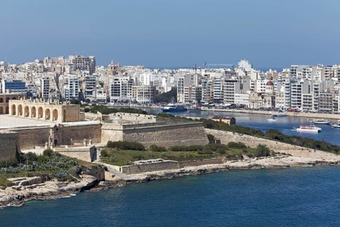 View of Fort Manoel and panorama of Sliema