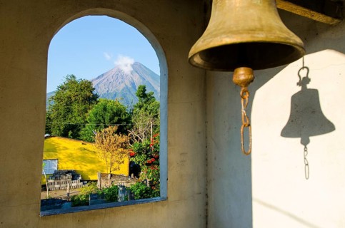 View from the bell tower of a village church of the volcano Concepcion