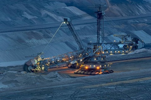 Lignite opencast mine at night