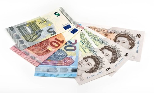 Fan with euro and pound sterling