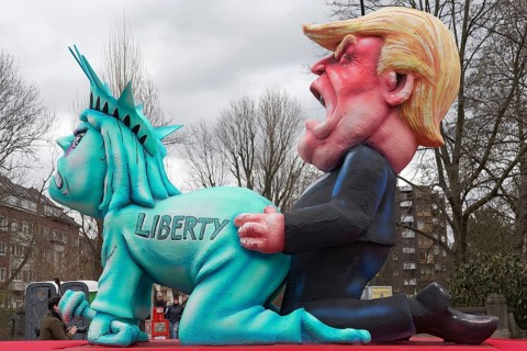 US President Donald Trump raping the Statue of Liberty