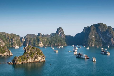 Tourist boats in Halong Bay