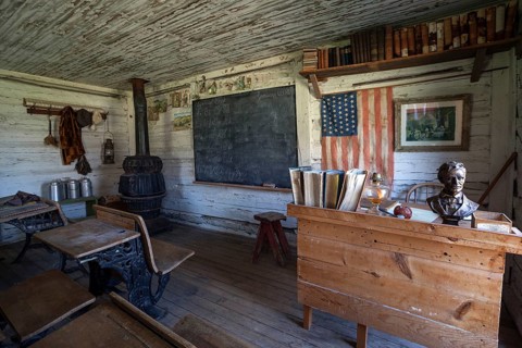 Old classroom with the teacher's desk