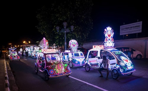 Colorful with LEDs illuminated cars