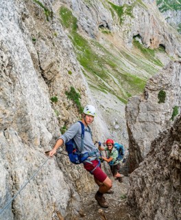 Hikers on via ferrata