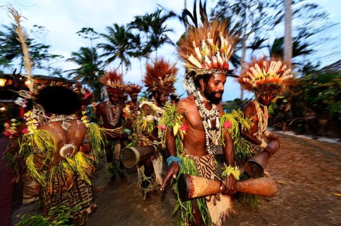 Tribe of the Korafe at cultural show in Tufi
