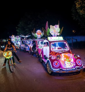 Colorful with LEDs illuminated cars