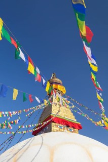 Buddhist stupa with prayer flags