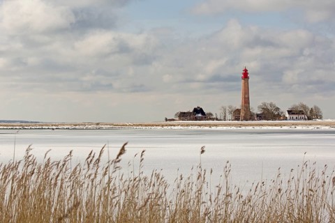 Lighthouse Flugge on frozen Baltic Sea