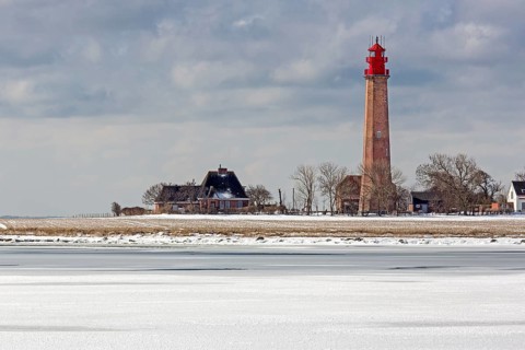 Lighthouse Flugge on frozen Baltic Sea
