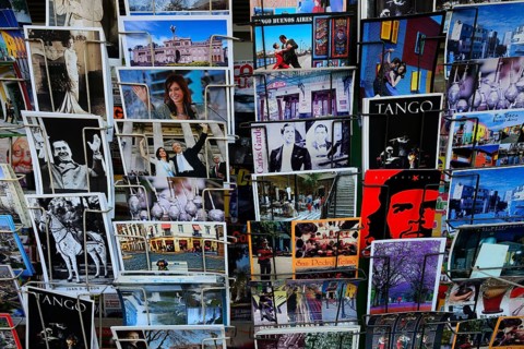 Various postcards in display stand