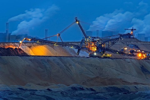 Lignite opencast mine at night