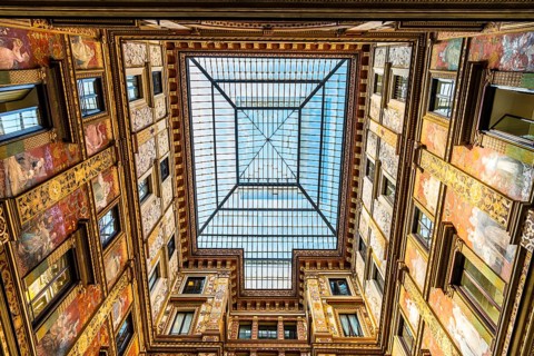 Ornately painted and decorated courtyard of the Palazzo Sciarra Galleria Sciarra