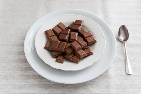 Chocolate on white porcelain plate