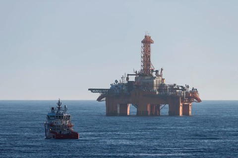 Supply vessel in front of West Phoenix oil rig