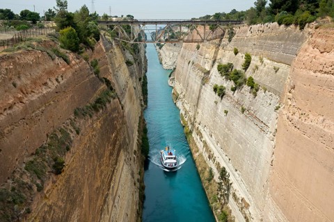Motorboat on Corinth Canal