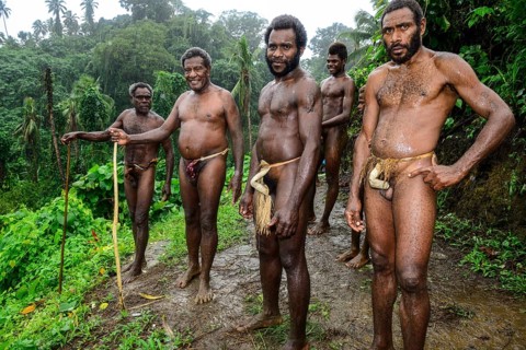 Native men at the Naghol ceremony in the village of Rangsuksuk
