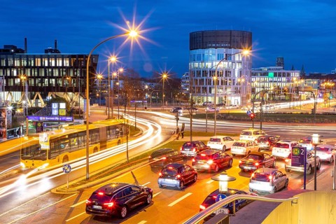 Evening city centre traffic in Essen