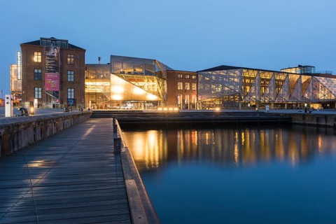 View at dusk of The Culture Yard