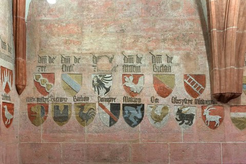 Coat of arms in the gothic coat of arms hall in the Wenceslas castle