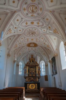 Interior with altar of Chapel of Maria Schutz in Fischbachau