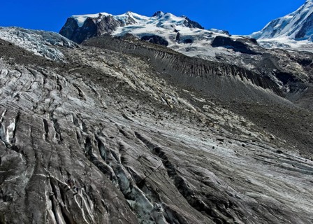 View over the Upper Gorner Glacier to the Monte Rosa Massif with the peaks Nordend