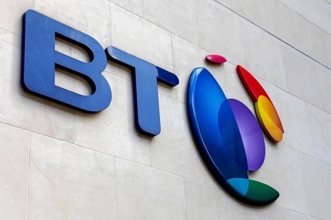 Logo at the head office of the telephone company British Telecom